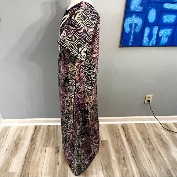 Women’s African Adire Ankara dress w/Head Wrap Pink and Deep Blue-Green - Picture 3 of 10